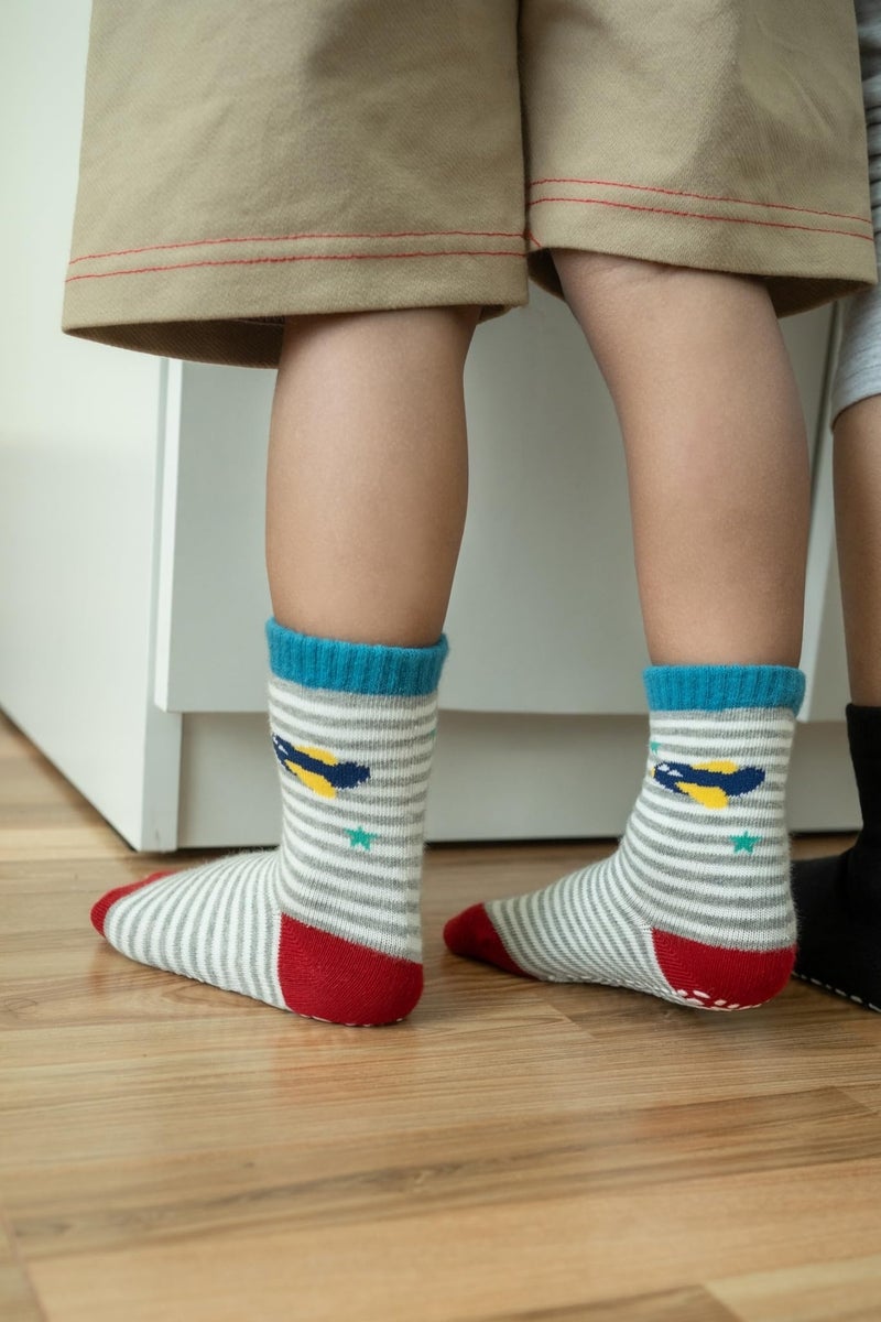 RATIVE Non Skid Anti Slip Slipper Cotton Crew Socks With Grips for Baby Toddlers Kids Boys (3-5T, 6-pairs/RB-711) - Image 5